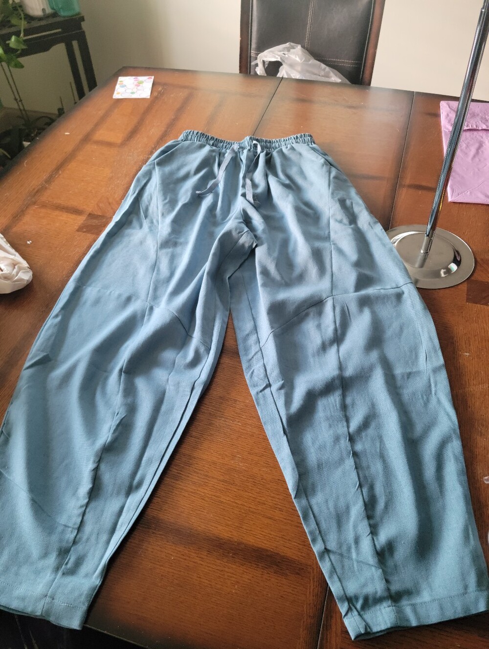 Casual Elastic-Waist Wide Leg Boho Style Pants in Slate Blue